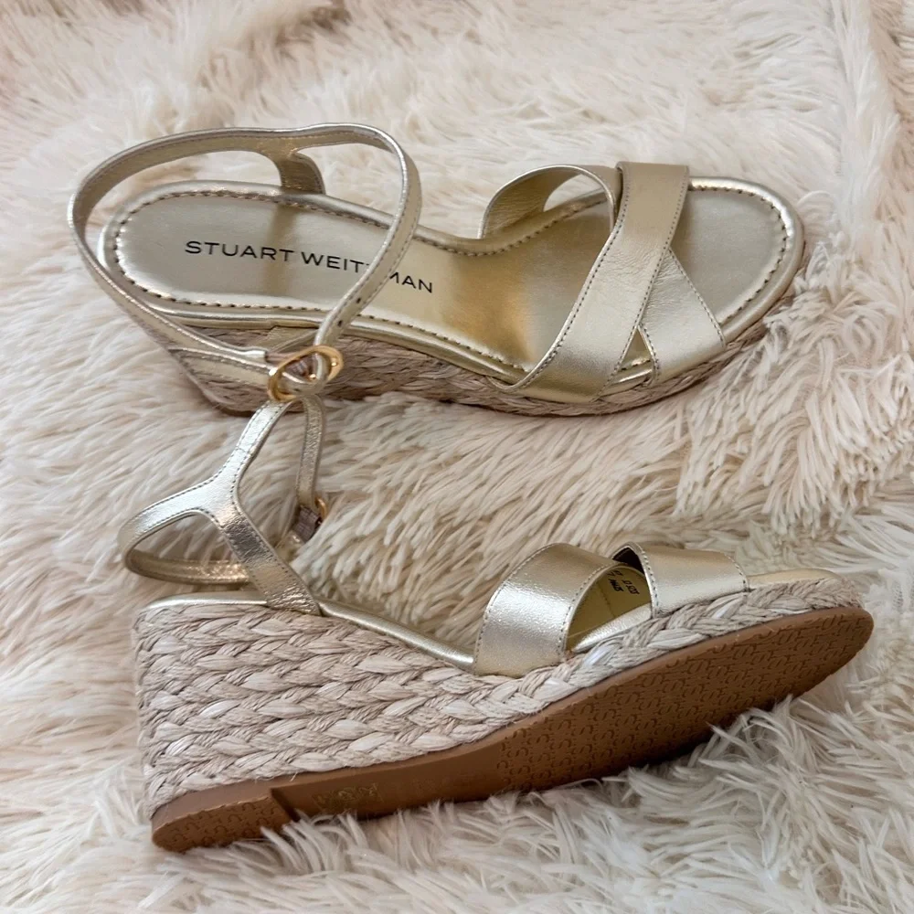 Stuart Weitzman Dayna Metallic Crisscross Espadrille Sandals NWOT